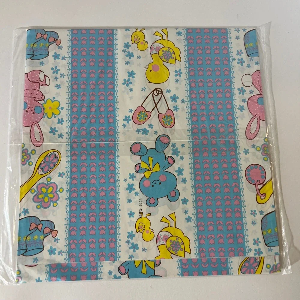 Vintage Ambassador Hallmark Baby Gift Wrap 2 Sheets Blue Bear Pink Bunny USA